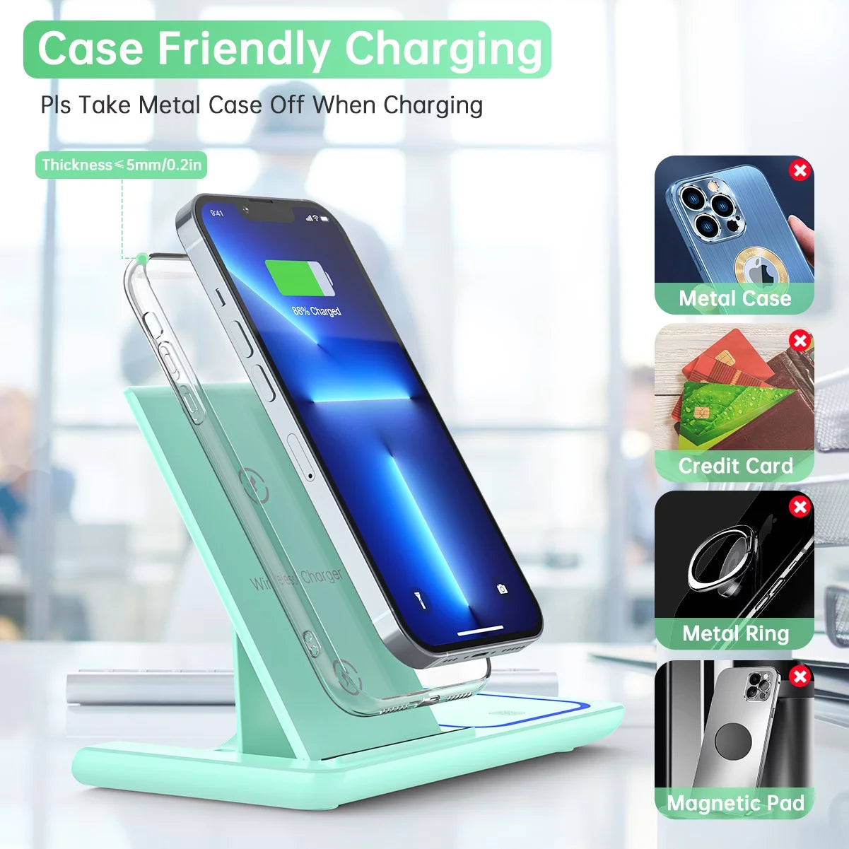 Wireless Charging Station, 2023 Upgraded 18W 3 in 1 Wireless Charger Stand for Iphone 15/14/13/12/11 Pro/Xs, Airpods 3/2/1/Pro, Iwatch Series 8/7/6/5/4/3,Samsung Phones(Green)