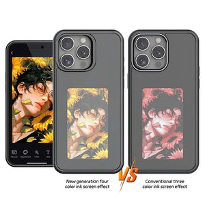 New-Tech NFC Function Phone Case for 15 14 13 Pro Max DIY Cases E Ink Screen Phone Cover Cartoon Girl Fundas Battery Free