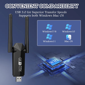 USB Wifi Adapter, 1300Mbps Wifi USB Dual Band 5G/2.4G Wireless Network Adapter for Desktop Laptop PC, Dual Band Wifi Dongle Wireless Adapter for Supports Windows 11/10/8/7, Mac OS 10.9-10.15