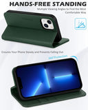 Case for Iphone 13, Genuine Leather Wallet Folding Case with Kickstand RFID Blocking Card Slots Magnetic Shockproof Case Compatible with Iphone 13 5G (6.1" 2021) - Midnight Green