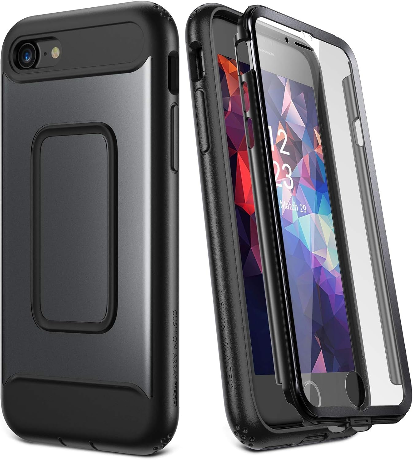 Iphone SE Case & Iphone 8/7 Case, Full Body Rugged with Built-In Screen Protector Heavy Duty Protection Slim Fit Shockproof Cover for Iphone SE & Iphone 8/7 (4.7 Inch) - Black