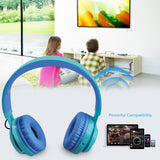 WT-7S Kids Bluetooth Headphones, LED Light up Wireless Foldable Stereo Headset with Microphone and Volume Control for Pc/Tablet/Tv/Travel (Blue)