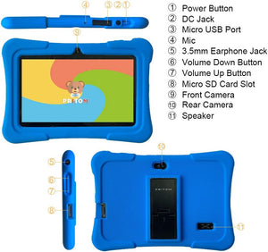 7 Inch Tablet, Quad Core Android 10, 32GB, Wifi, Bluetooth, Dual Camera, Educationl, Games,Parental Control, Kids Software Pre-Installed with Case (Dark Blue)