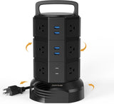 Power Strip Tower Surge Protector, 1625W 13A Outlet Surge Electric Tower, 12 Outlets 6 USB Ports Charging Station with 16AWG 6.5Ft Heavy Duty Extension Cord for Home Office Dorm Black