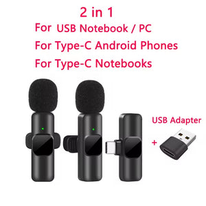 New Wireless Lavalier Microphone Portable Audio Video Recording Mini Mic for Iphone Android Live Broadcast Gaming Phone Mic