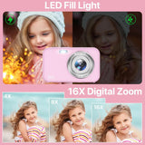 Digital Camera 1080P Kids Camera 16X Digital Zoom Portable Small Camera Point and Shoot Camera Mini Digital Camera for Teens Kids Seniors with 32GB Card(Pink)