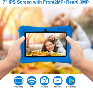 7 Inch Tablet, Quad Core Android 10, 32GB, Wifi, Bluetooth, Dual Camera, Educationl, Games,Parental Control, Kids Software Pre-Installed with Case (Dark Blue)