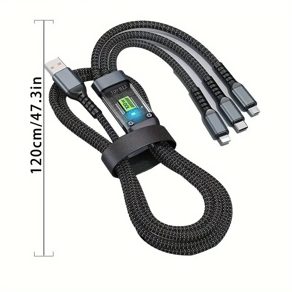 100W 3 in 1 Super Fast Charging Cable, LED Indicator, Durable Nylon Braiding, Charging Solution for Type-C, Iphone, and Android