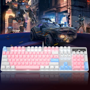 Mechanical Gaming Keyboard, New Upgraded Blue Switch 104 Keys White Backlit Keyboards, USB Wired Mechanical Computer Keyboard for Laptop, Desktop, PC Gamers(White & Pink)