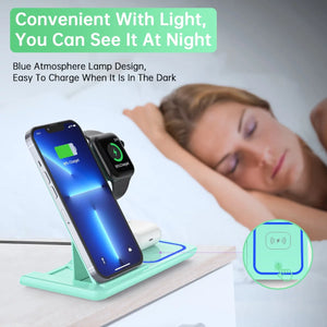 Wireless Charging Station, 2023 Upgraded 18W 3 in 1 Wireless Charger Stand for Iphone 15/14/13/12/11 Pro/Xs, Airpods 3/2/1/Pro, Iwatch Series 8/7/6/5/4/3,Samsung Phones(Green)