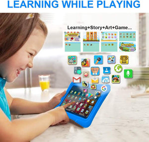 7 Inch Tablet, Quad Core Android 10, 32GB, Wifi, Bluetooth, Dual Camera, Educationl, Games,Parental Control, Kids Software Pre-Installed with Case (Dark Blue)