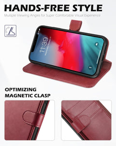 Wallet Case for Iphone Xs Max, PU Leather Folio with RFID Blocking Card Slot, Stand Auto Wake/Sleep Wireless Charging Flip Cover Shockproof TPU Shell Compatible with Iphone Xs Max 6.5", Dark Red