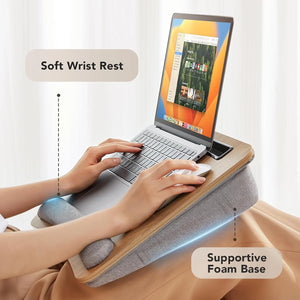 Laptop Desk with Pillow Cushion, Fits up to 15.6-Inch Laptop, with Anti-Slip Strip & Storage