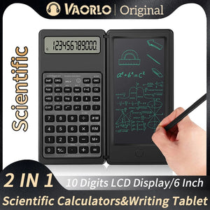 2 in 1 Foldable Scientific Calculators 10 Digits LCD Display with 6 Inch Writing Tablet Support Stylus Pen Erase Button Lock